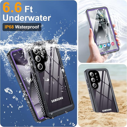 GOLDJU for Samsung Galaxy S25 Ultra Case Waterproof,IP68 Waterproof Dustproof Case with Built-in Screen Protector, Full Body Protective Phone Cover for Galaxy S25 Ultra 6.9 Inch,Purple/Clear