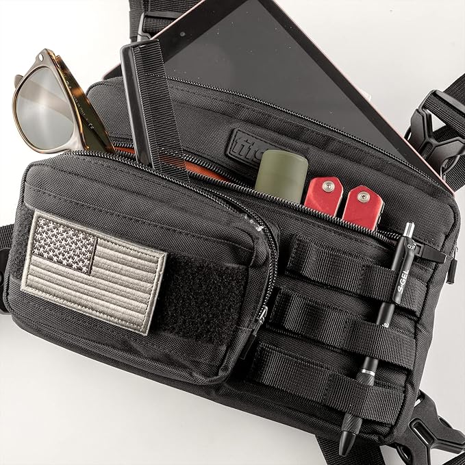 Fitdom Tactical Inspired Lightweight Running Chest Pack For Men With Built-In Phone Holder. A Sports Utility Rig Vest Made For Workouts And Outdoor