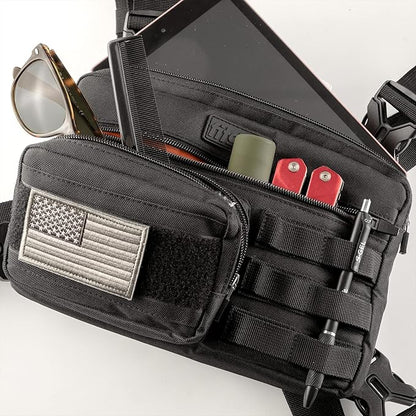 Fitdom Tactical Inspired Lightweight Running Chest Pack For Men With Built-In Phone Holder. A Sports Utility Rig Vest Made For Workouts And Outdoor