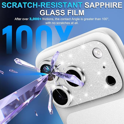 Suoman for iPhone 17 Pro Camera Lens Protector, [All-in-one] [Strong-Adhesion] Bling Glitter Independent Metal Frame Tempered Glass Camera Lens Cover -Silver