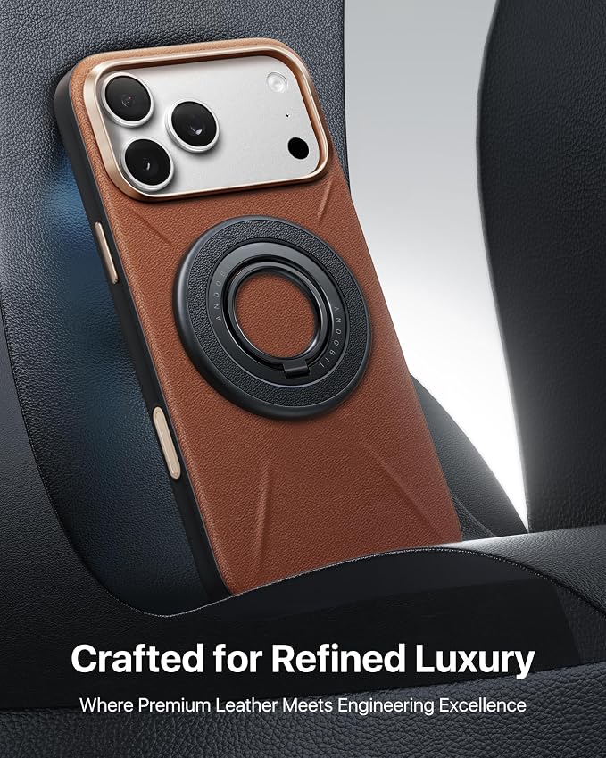 andobil [2026 Premium Leather] Magnetic Phone Grip for MagSafe [Sability Max] Stronger Two-Sided Magnet Cell Phone Ring Holder for MagSafe Accessories & iPhone 17 Air 16 Pro Max Plus 15 14 13 12 Black