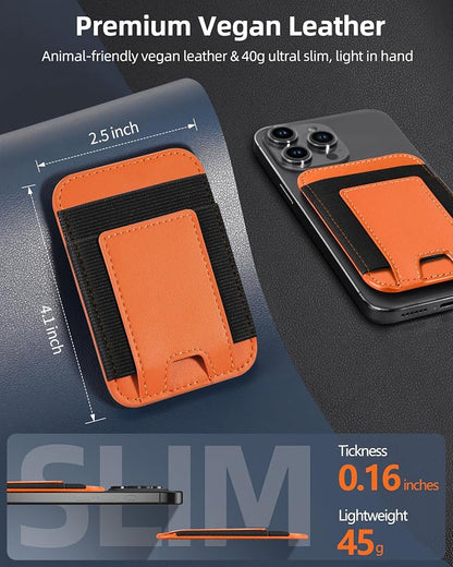 ExtreLife Upgraded for Magsafe Wallet, Stronger Magnetic Wallet for iPhone 17/16/15/14/13/12 Series, for iPhone Magsafe Wallets, RFID Blocking, Vegan Leather, Fit 7 Cards, Orange+Black