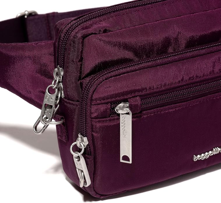 Baggallini Securtex Anti-theft Belt Bag 8.8"x5.5" Crossbody Fanny Pack for Women RFID Wallet Locking Zipper Travel Purse