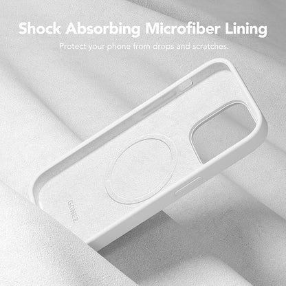 GONEZ for iPhone 14 Pro Case, Compatible with Magsafe, with Screen Protector + Camera Lens Protector, Soft Anti-Scratch Microfiber Lining, Shockproof Liquid Silicone Phone Cover, White