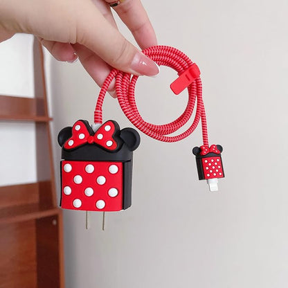 3D Cute Cartoon Charger Protector Case - Compatible for Apple 20W USB-C Power Adapter and Lightning Cable, No.08(4 in1)