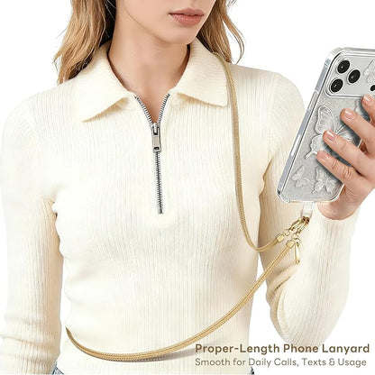 Crossbody Phone Strap Detachable Phone Chain Strap Crossbody Phone Lanyard Chain Lightweight Phone Chain Wristlet for Women Fashion Cell Phone Chain Strap with Clear Phone Tether Tabs