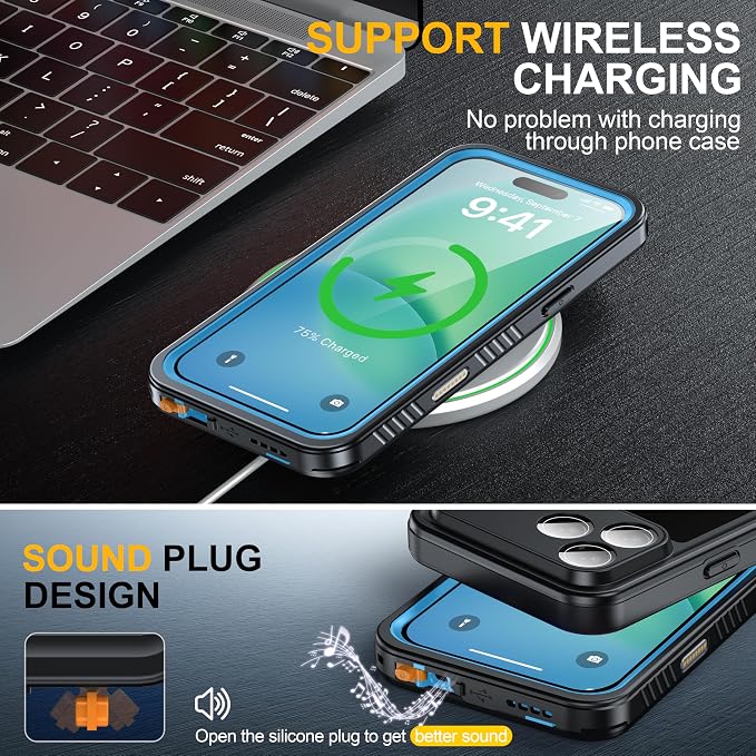 ANTSHARE for iPhone 17 Pro Max Case, IP68 Waterproof Shockproof Case, [Built-in Screen Protector] - 12 FT Military Dropproof - Full Body Heavy Duty Rugged Phone Cover 6.9 inches - Blue/Clear
