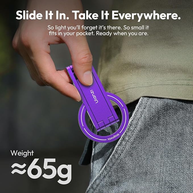 ULANZI MA60 Magnetic Phone Tripod Stand for iPhone - Aluminium Smartphone Mini Tripod Pocket Cell Phone Stand Strong Magnet Quick Mount Compatible with iPhone 16 15 14 13 13 Series, Purple