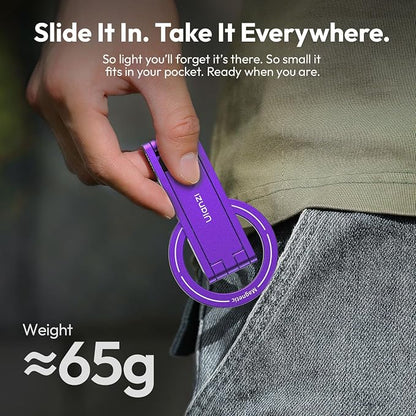 ULANZI MA60 Magnetic Phone Tripod Stand for iPhone - Aluminium Smartphone Mini Tripod Pocket Cell Phone Stand Strong Magnet Quick Mount Compatible with iPhone 16 15 14 13 13 Series, Purple