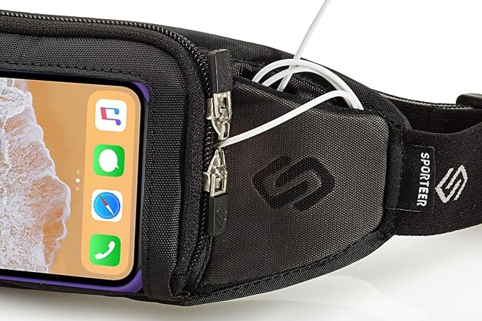 Sporteer Kinetic K1 No-Bounce Running Belt - Fits Large Phones up to 6.8" Screen (iPhone 17/16/15 Pro Max, Galaxy S26/S25 Ultra, Pixel 10 Pro XL) - Touch Screen Access - Universal Workout Waist Pack
