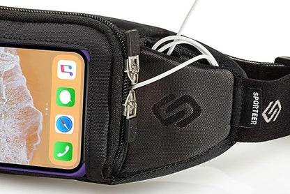 Sporteer Kinetic K1 No-Bounce Running Belt - Fits Large Phones up to 6.8" Screen (iPhone 17/16/15 Pro Max, Galaxy S26/S25 Ultra, Pixel 10 Pro XL) - Touch Screen Access - Universal Workout Waist Pack