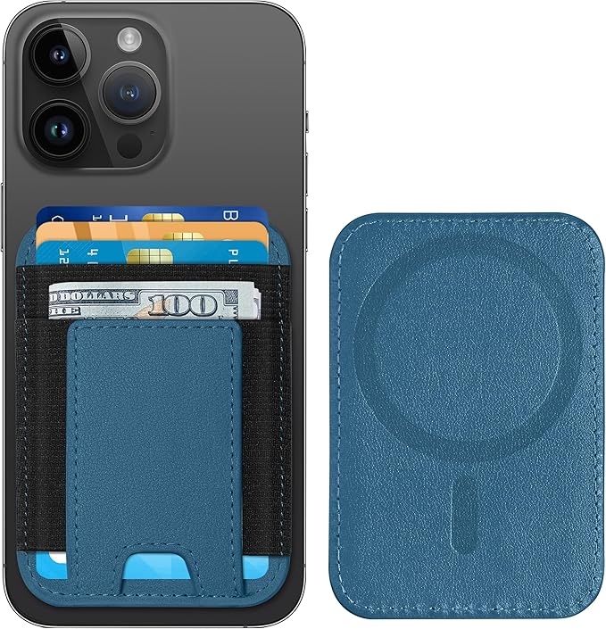 ExtreLife Upgraded for Magsafe Wallet, Strongest Magnetic Wallet for iPhone 17/16/15/14/13/12 Series, Magnetic Phone Card Holder, 2 Card Slots, Vegan Leather, Fit 7 Cards, Dark Blue Green