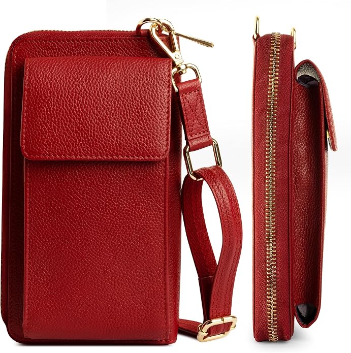 BULL GUARD Crossbody Leather Wallet Phone Purse, Anti Theft and RFID Blocking, Elegant Design for Travel