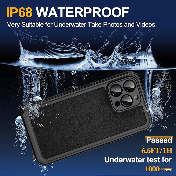 GOLDJU 2025 New Designed for iPhone 15 Pro Max Leather Case Waterproof, [Built-in Screen Protector, ][Compatible with MagSafe] Full Body Shockproof Protective Cover for iPhone 15 Pro Max 6.7''- Black