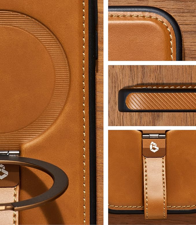 for iPhone Air Leather Case with Stand, Anti-Slip Grip Ring, Fits for MagSafe (Brown, iPhone Air)