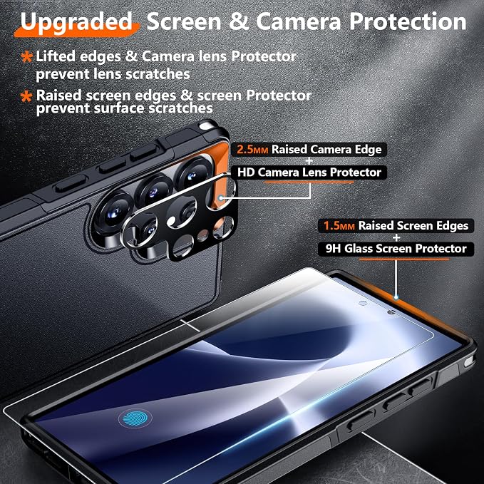 Red2Fire for Samsung Galaxy S25 Ultra Case, [Military Grade Drop Protection] Heavy Duty Full Body Shockproof Protection Non-Slip Phone Case for S25 Ultra Case 6.9 inch Black