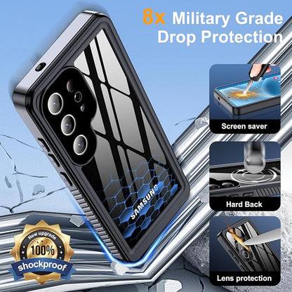 for Samsung Galaxy S25 Ultra Case, IP68 Waterproof with Built-in Screen&Lens Protector [14FT Military Shockproof] Full Body Heavy Duty Protective Phone Case for S25 Ultra 5G, Blue