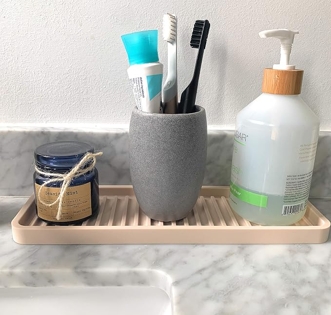Happitasa Silicone Kitchen Sink Organizer Tray, Sponge Holder and Countertop Protector | Bathroom and Kitchen Soap Dish and Dispenser Tray (Sand Dollar, 12"x4")
