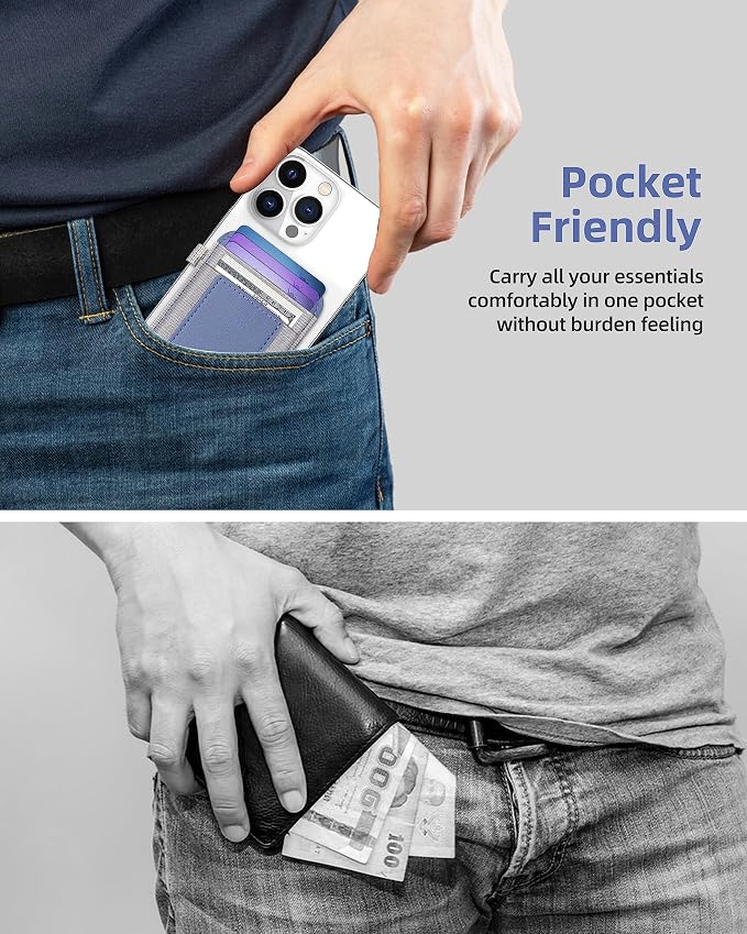 ExtreLife for Magsafe Wallet, Strongest Magnetic Wallet for iPhone 17/16/15/14/13/12 Series, Magnetic Card Holder with 2 Card Slots, RFID Blocking, Slim, Vegan Leather, Hold 7 Cards, Purple