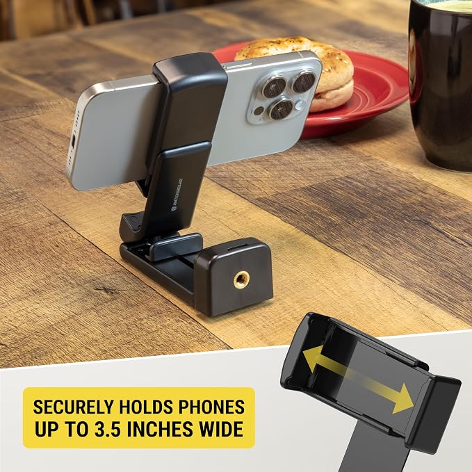 Scosche SUHTRVL-1 Airplane Travel Essentials Plane Phone Holder Mount for Long Flight, Foldable Cell Phone Stand for Desk, Seat Back, Tray Table or Tripod Compatible with Apple iPhone, Samsung Galaxy