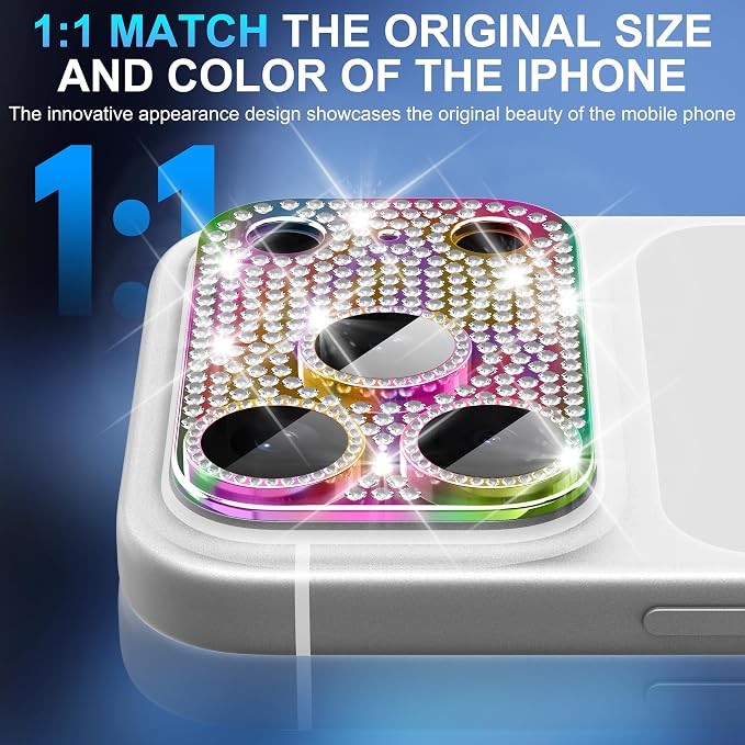 Suoman for iPhone 17 Pro Max Camera Lens Protector, [All-in-one Diamond] [Strong-Adhesion] Metal Frame Tempered Glass Camera Lens Cover -Colorful