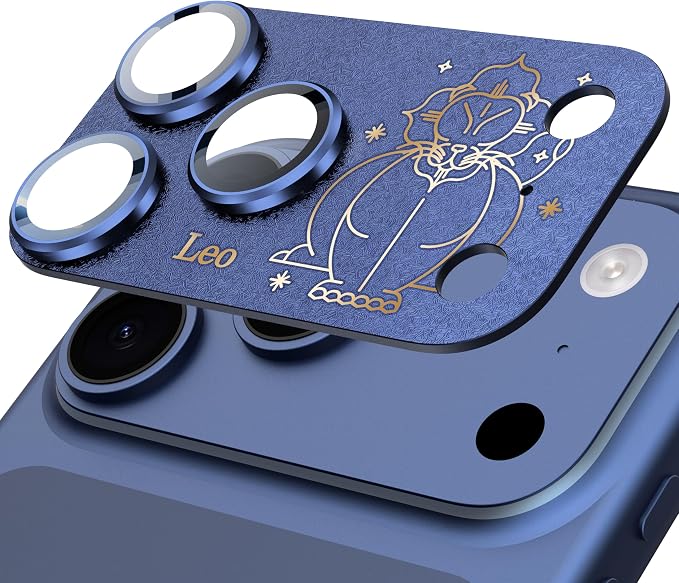 Compatible for iPhone 17 Pro Max Camera Lens Protector, Leo Pattern, Drop Protection, Anti Scratch Full-Coverage, AR 360-Degree Protection, Camera Transmfttance HD, Easy Installation, Dark Blue