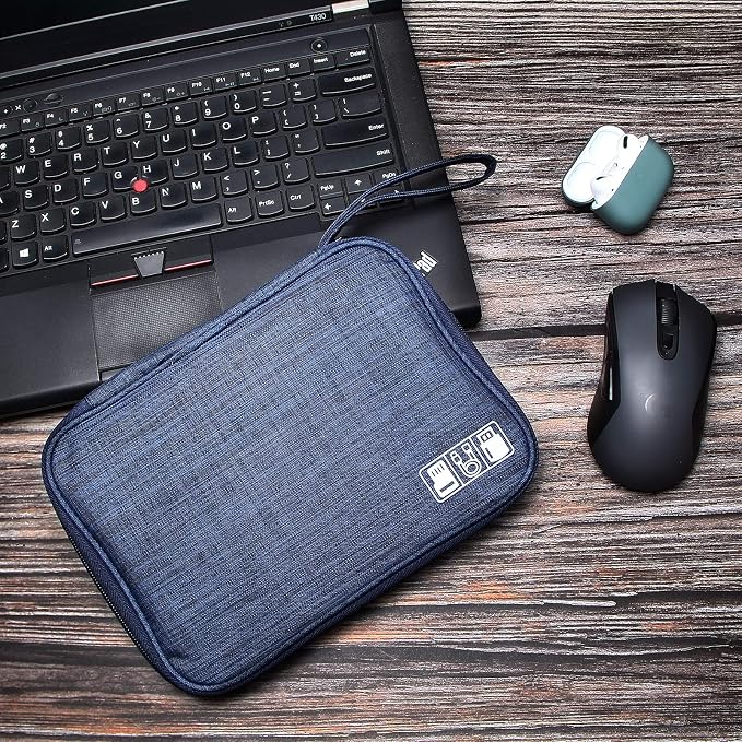 SELLYFELLY Travel Electronics Organizer Portable Cable Organizer Bag for Storage Electronic Accessories Case for Cord,Phone,Charger,Flash Drive (Navy Blue)