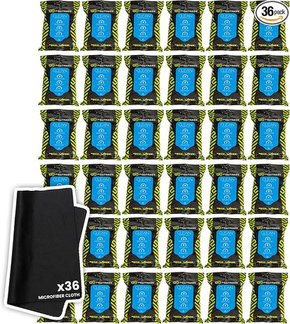 Fortress Electronic Wipes With Microfiber Cloth (25 ct, Pack of 36) To-Go Tech Wipes for Screens, Phones, Keyboards, TV Monitors, Computer Screens, and More [Travel Size] Skin-Safe