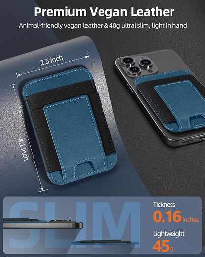 ExtreLife Upgraded for Magsafe Wallet, Strongest Magnetic Wallet for iPhone 17/16/15/14/13/12 Series, Magnetic Phone Card Holder, 2 Card Slots, Vegan Leather, Fit 7 Cards, Dark Blue Green