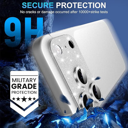 Suoman for iPhone 17 Pro Max Camera Lens Protector, [All-in-one] [Strong-Adhesion] Bling Glitter Independent Metal Frame Tempered Glass Camera Lens Cover -Silver