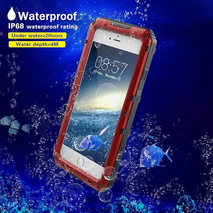 Mitywah Waterproof Case Compatible with iPhone 7 / iPhone 8 Heavy Duty Durable Metal Full Body Protective Case Built-in Screen Protection Shockproof Dustproof Rugged Military Grade Defender, Red