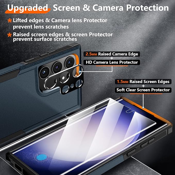 Red2Fire for Samsung Galaxy S23 Ultra Case, [Military Grade Shockproof] with 2Pcs [Soft Screen Protector + Lens Protector] Heavy Duty Full Body Protection Phone Case for S23 Ultra Case 5G, Sea Blue