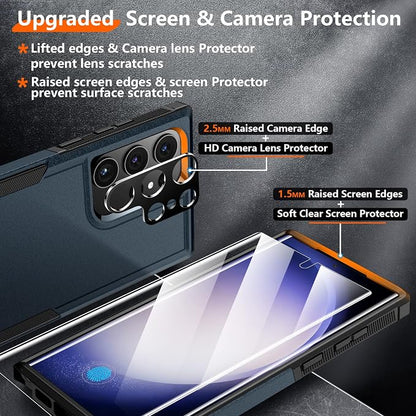 Red2Fire for Samsung Galaxy S23 Ultra Case, [Military Grade Shockproof] with 2Pcs [Soft Screen Protector + Lens Protector] Heavy Duty Full Body Protection Phone Case for S23 Ultra Case 5G, Sea Blue