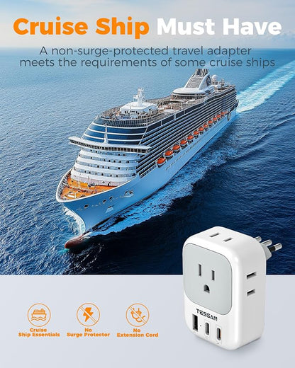TESSAN Italy Travel Plug Adapter 2 Pack Type L | 4 Outlets, 2 USB C (1 with 20W PD), 1 USB A, For US to Italian Chile Rome Uruguay Milan Libya