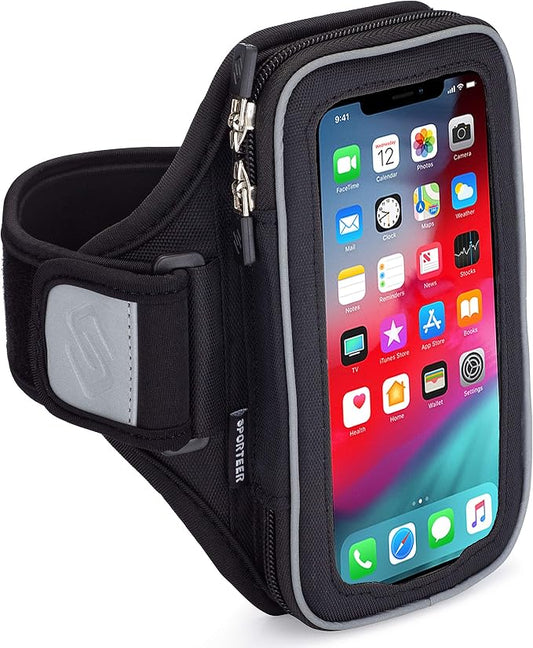 Sporteer Velocity V8 Running Armband - Fits Large Cases - Slim No-Bounce Holder for iPhone 17/16/15 Pro Max & Plus, Galaxy S26+/S25+, Pixel 10 Pro XL - Large-Format Modular Fitness Case