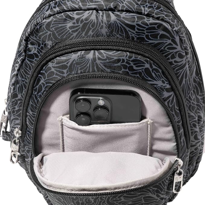 Baggallini Securtex® Anti-Theft Multi Zip Sling - Lightweight 8.6"x15.2" Travel Bag with Locking Zippers & RFID Protection