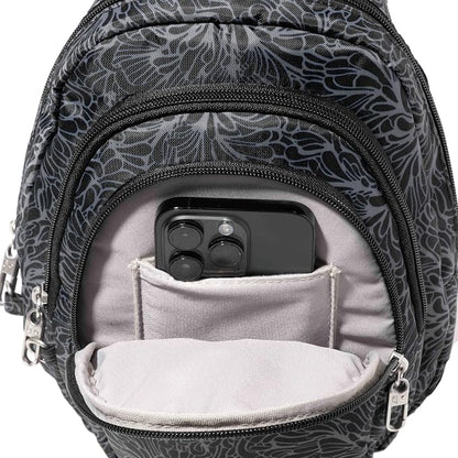 Baggallini Securtex® Anti-Theft Multi Zip Sling - Lightweight 8.6"x15.2" Travel Bag with Locking Zippers & RFID Protection