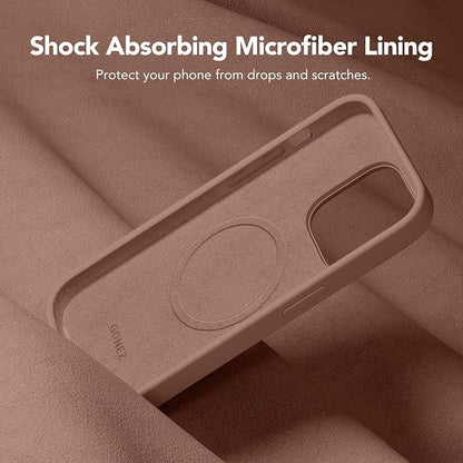 GONEZ for iPhone 14 Pro Case, Compatible with Magsafe, with Screen Protector + Camera Lens Protector, Soft Anti-Scratch Microfiber Lining, Shockproof Liquid Silicone Phone Cover, Brown