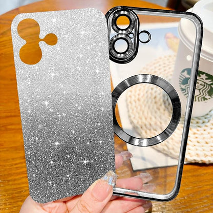 Hython for iPhone 17 Case Glitter Clear Magnetic Phone Cases [Compatible with MagSafe] Full Camera Lens Protector Sparkle Luxury Plating Slim Shockproof Protective Cover Women, Gradient Black