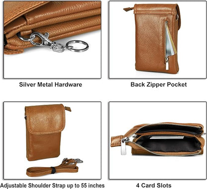 befen Genuine Leather Small Crossbody Bags for Women Cell Phone Bag Cross Body Purses,Silver Zipper
