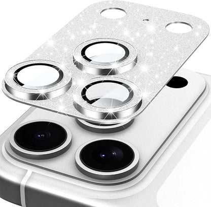 Suoman for iPhone 17 Pro Max Camera Lens Protector, [All-in-one] [Strong-Adhesion] Bling Glitter Independent Metal Frame Tempered Glass Camera Lens Cover -Silver