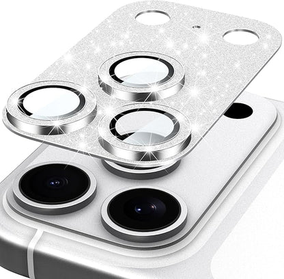 Suoman for iPhone 17 Pro Camera Lens Protector, [All-in-one] [Strong-Adhesion] Bling Glitter Independent Metal Frame Tempered Glass Camera Lens Cover -Silver