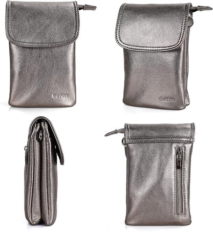 befen Genuine Leather Small Crossbody Bags for Women Cell Phone Bag Cross Body Purses,Silver Zipper