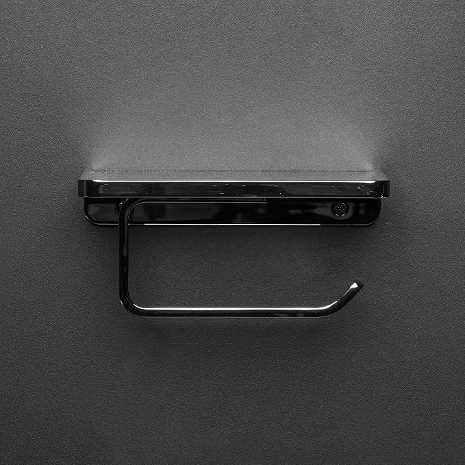 Linkaa Toilet Paper Holder with Shelf Polished Chrome,Bathroom Accessories Wall Mount Phone Holder,Heavy Duty Zinc Alloy Tissue Paper Roll Holder Cell Phone Storage Shelf (Polished Chrome)