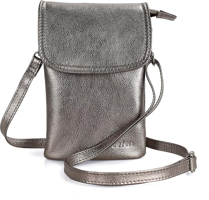 befen Genuine Leather Small Crossbody Bags for Women Cell Phone Bag Cross Body Purses,Silver Zipper
