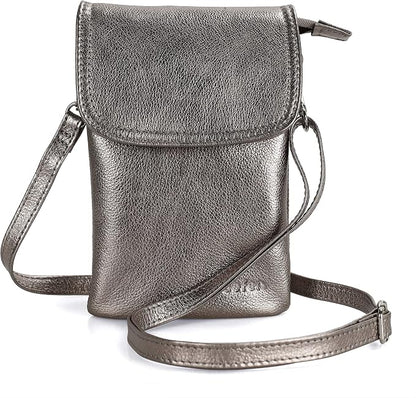 befen Genuine Leather Small Crossbody Bags for Women Cell Phone Bag Cross Body Purses,Silver Zipper