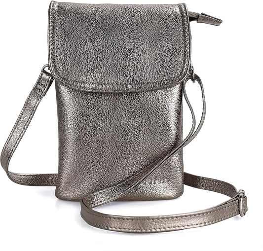 befen Genuine Leather Small Crossbody Bags for Women Cell Phone Bag Cross Body Purses,Silver Zipper