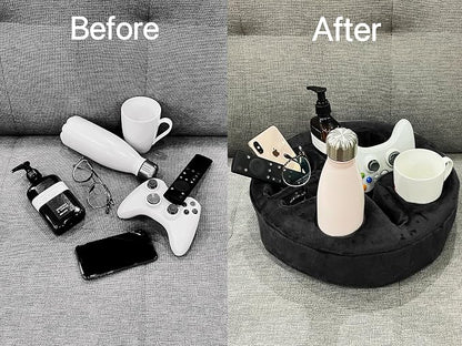 Xchouxer Couch and Bed Cup Holder Pillow, Sofa Organizer Caddy for Drinks, Remotes, Phones, Snacks (Black)
