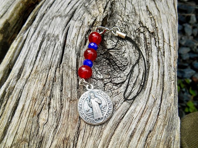 Saint Benedict Beaded Phone Charm, Cellphone Accessory, Confirmation, Saint Benedict of Nursia Patron of Students, Rule of St. Benedict" Phone/Backpack Accessory