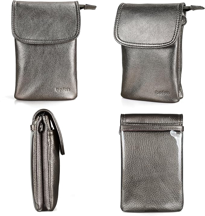 befen Genuine Leather Small Crossbody Bags for Women Cell Phone Bag Cross Body Purses,Silver Zipper